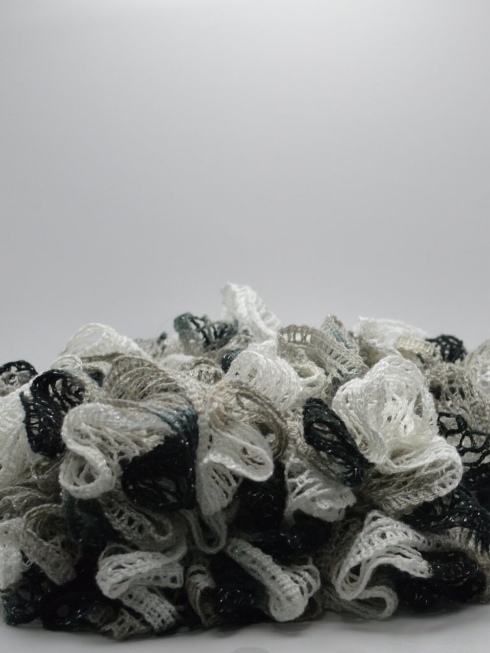 Homemade Black, Grey, and Light Grey Ruffle Scarf